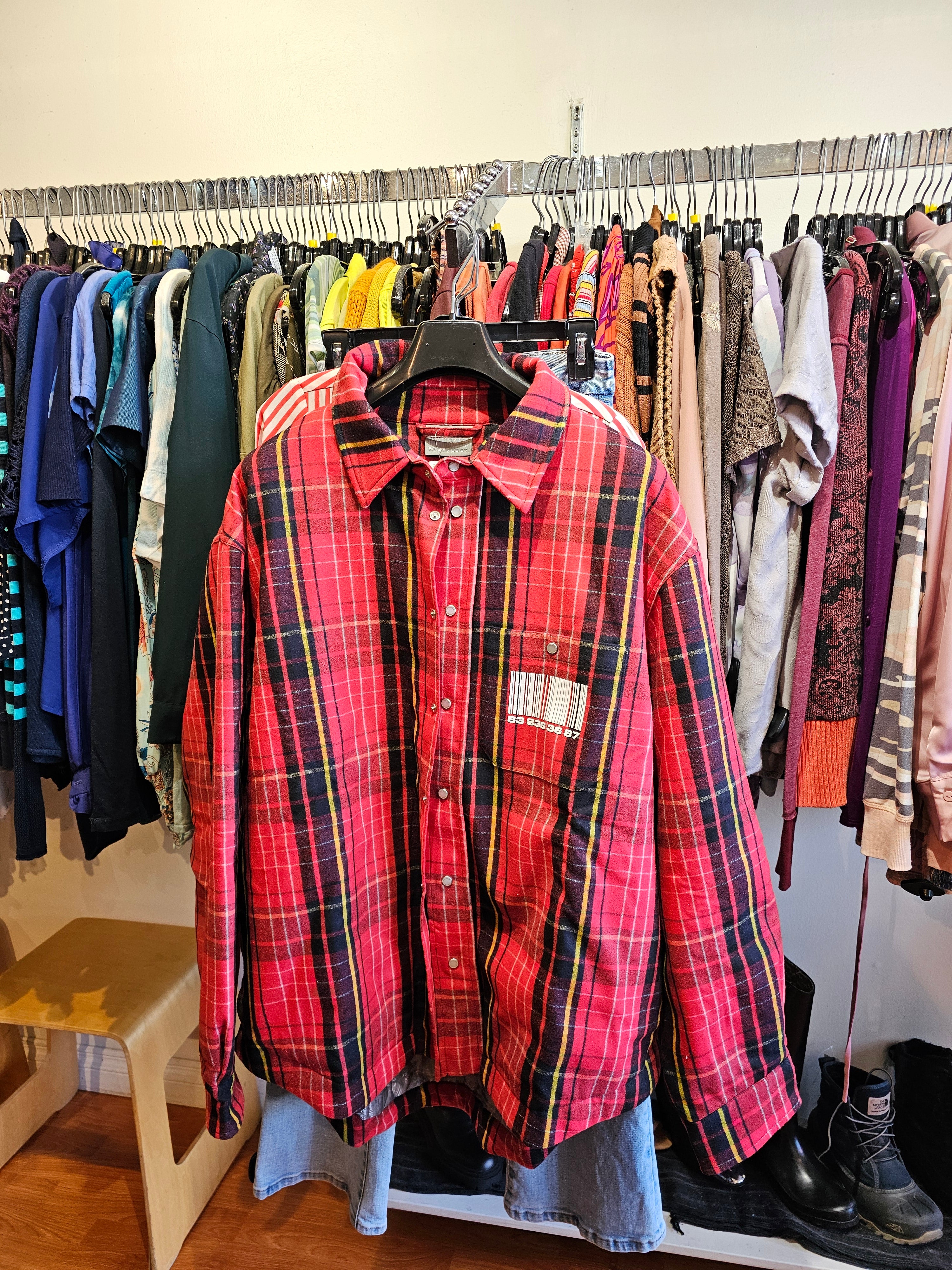 VTMNTS BARCODE PLAID Zippered padded jacket